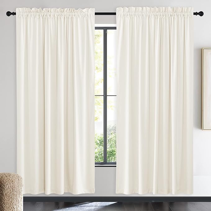 NICETOWN Thermal Insulated Ivory White Velvet Curtains 72 Inch Length, Heavy Duty Keep Warm Drapes Room Darkening Thermal Insulated Drapes for Patio Hall Villa, Bedroom Window Treatment, Set of 2