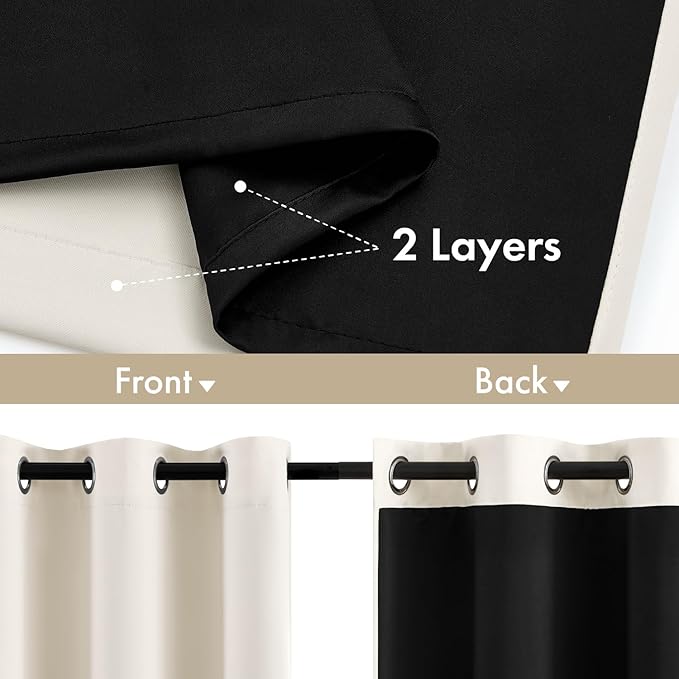 MIULEE Cream 100% Blackout Curtains for Bedroom 72 Inch Long, 2 Thick Layers Thermal Insulated Black Out Window Curtains with Black Liner, Noise Reducing Grommet Living Room Drapes 2 Panels Set Ivory