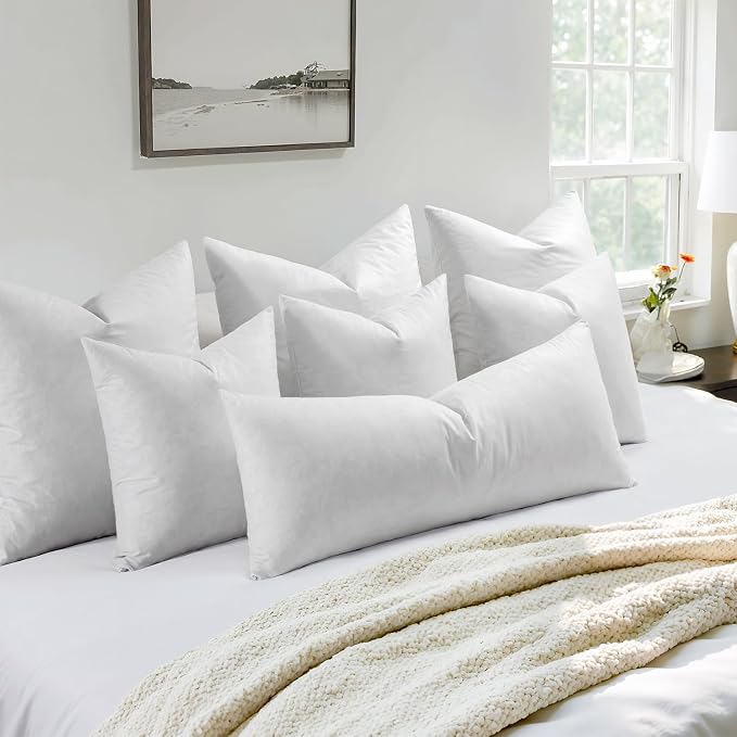 MIULEE Pillow Inserts 18x18 Inch Set of 2, Feather Mix Polycotton with Cotton Fabric Square Decorative Throw Pillows for Couch Bed Sofa