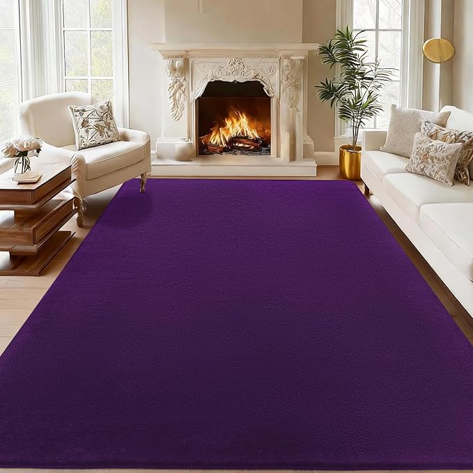 qulint 4x6 Area Rug for Bedroom, Modern Dark Purple Carpet for Living Room Thickened Memory-Foam Indoor Washable Rug, Minimalist Solid Non Slip Carpet for Boys Girls Kid Room Nursery Home Decor