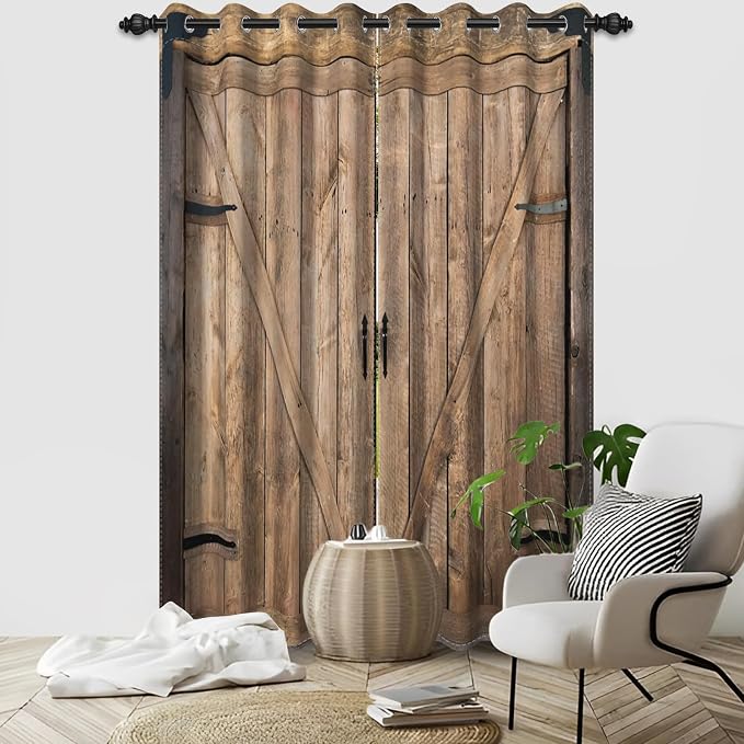 Rustic Curtains Vintage Wood Barn Door Old Garage Door American Native Country Farmhouse Farm Style Rural Art Architecture Living Room Bedroom Window Drapes Treatment,26x84 inch,2 Panels