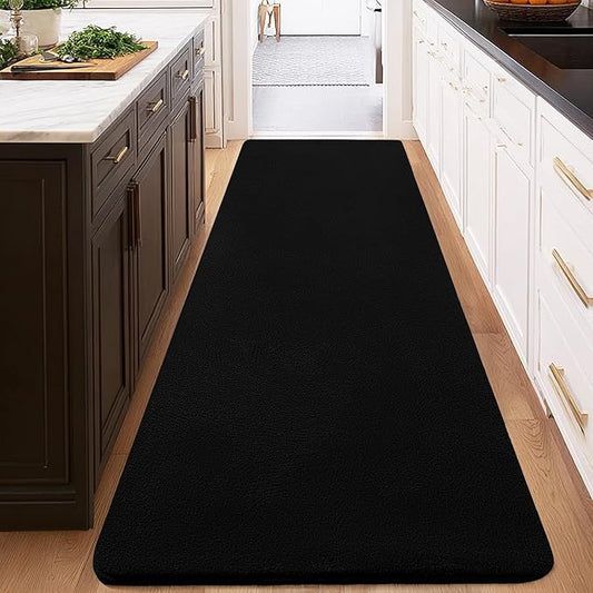 qulint Black Runner Rug for Hallway, 2x6 Modern Washable Kitchen Runner Non Slip Thickened Memory-Foam Indoor Bedroom Rug, Minimalist Solid Soft Carpet for Living Room Entryway Home Decor