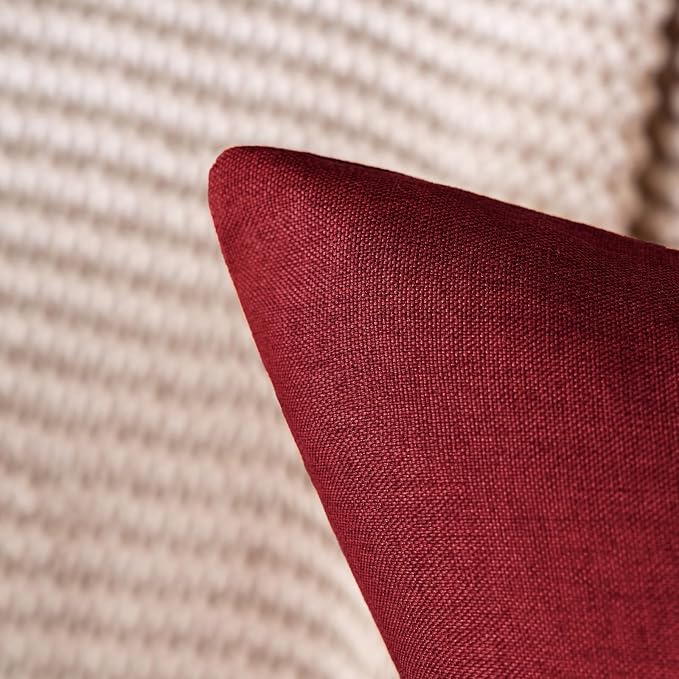 MIULEE Pack of 2 Decorative Outdoor Solid Waterproof Throw Pillow Covers Faux Linen Garden Farmhouse Cushion Cases for Patio Tent Balcony Couch Sofa 18x18 Inch Wine Red