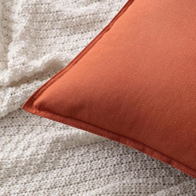 MIULEE Pack of 2 Decorative Linen Pillow Covers 24x24 Inch Burnt Orange | Boho Farmhouse Modern Soft Accent Euro Shams Throw Pillows for Bed Neutral Cushion Covers Sofa Couch Living Room Home Decor