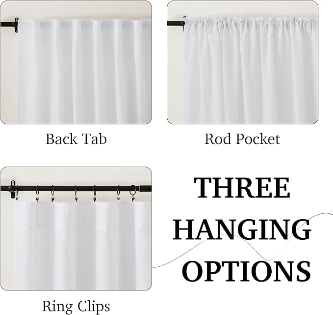 RYB HOME White Linen Curtains 90 inches Long, Semi Sheer Light Filtering Back Tab Breathable Window Curtains & Drapes for Bedroom Living Room, W 52 x L90 inches, 2 Panels Set