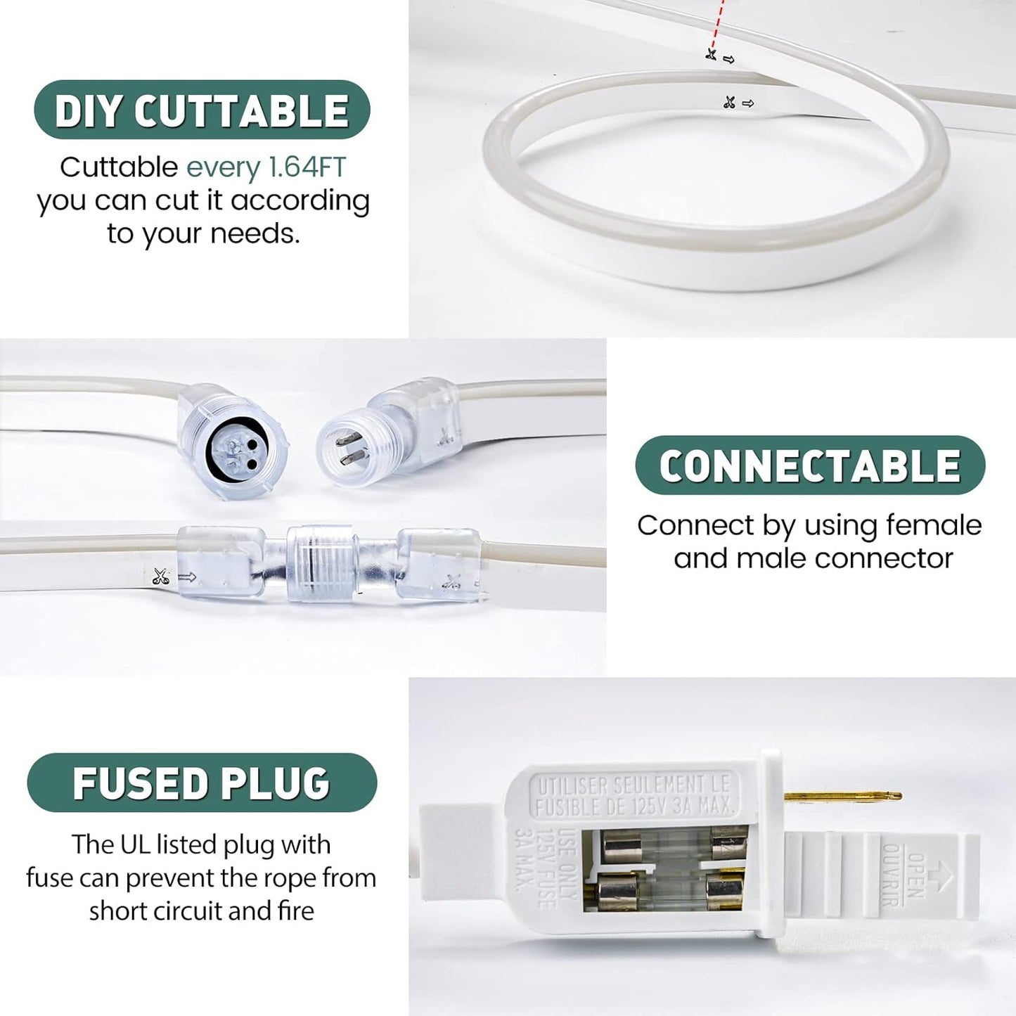 GZBtech Flexible LED Neon Rope Lights 16.4FT,AC 110-120V Waterproof Strip Light, 120 LEDs/M Cuttable Connectable Neon Lighting for Indoor Outdoor Home Decor/Commercial Building Use-Cold White 5M