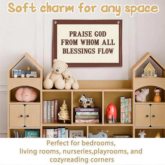 RTXLEZM Christian Home Decor, Praise God from Whom All Blessings Flow Christian Canvas Banner Wall Hanging, Retro Inspirational Bible Verse Wall Art Prints for Home Office Church Decor, 20x30 Inch