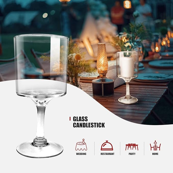 Hurricane Candle Holder Glass Candleholders Holders Votive Long Stem Tealight Tall High Tea Light Elegant Transparent Ideal Dining Wedding Party Home Decoration Gifts (Large 6 Sets)