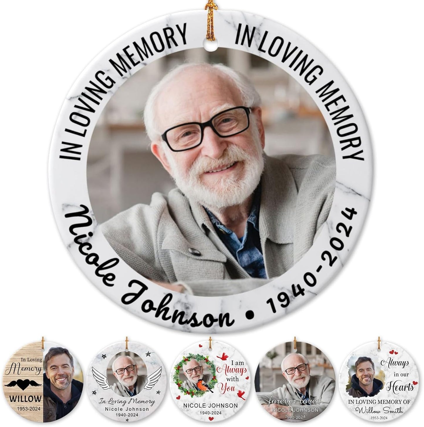 Personalized Memorial Christmas Ornaments 2025 w/Photo & Name, Custom Memorial Gifts for Lost Loved One,Double-Sided Ceramic Customized Xmas Ornaments for Christmas Tree