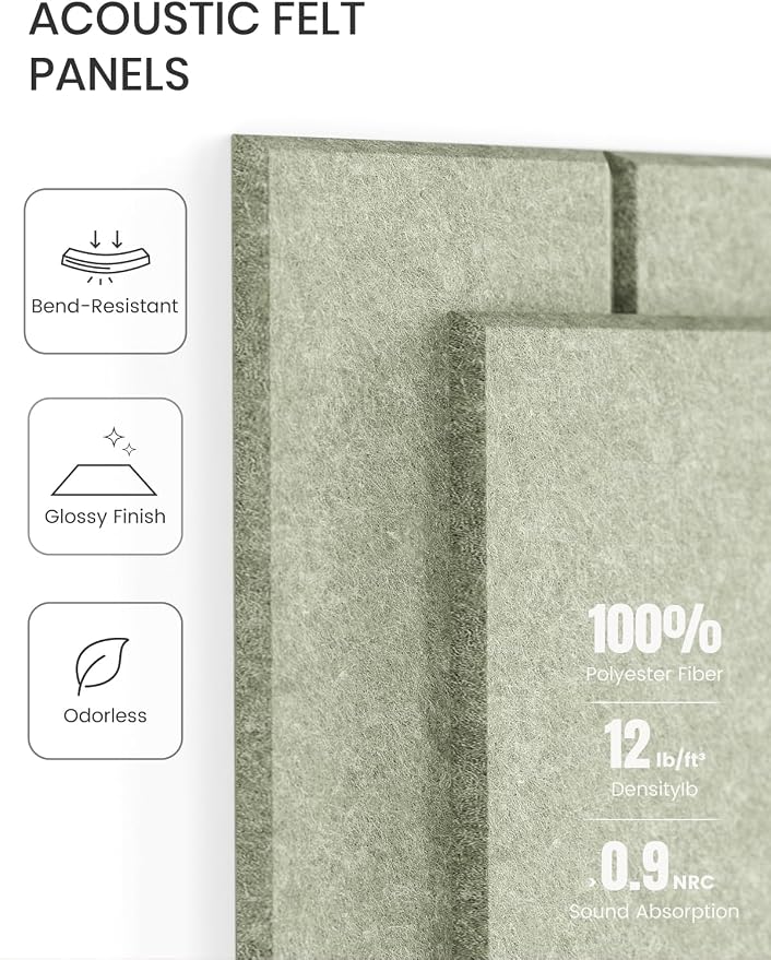 Fluxynara Felt Bulletin Board Tiles Large 36" x 24" Cork Board Alternative-6 Pack with 32 Adhesive Tabs, Thick Slat Wall Panels for Office Decor, Push Pin Board Wall Organizer Alternative - Sage Green