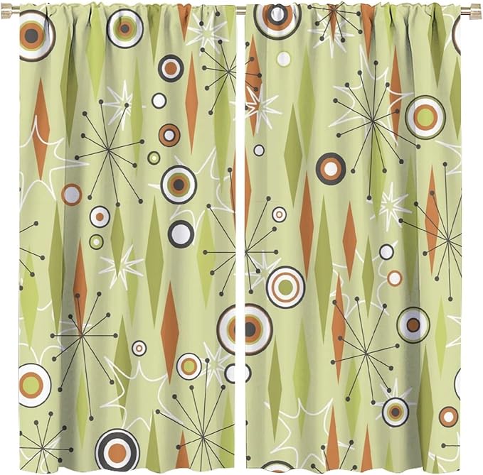 JESTRONRY Mid Century Curtains,Vintage 1950s Modern Retro Atomic Pattern Blackout Rod Pocket Window Drapes for Living Room Bedroom Kitchen Bathroom Home Decor 72x63in