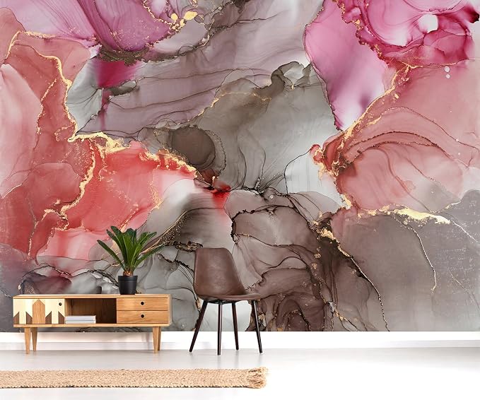 YQWDMX - Pink Marble Peel and Stick Wallpaper with Modern Abstract self-Adhesive Mural for Bedroom ZY14 L