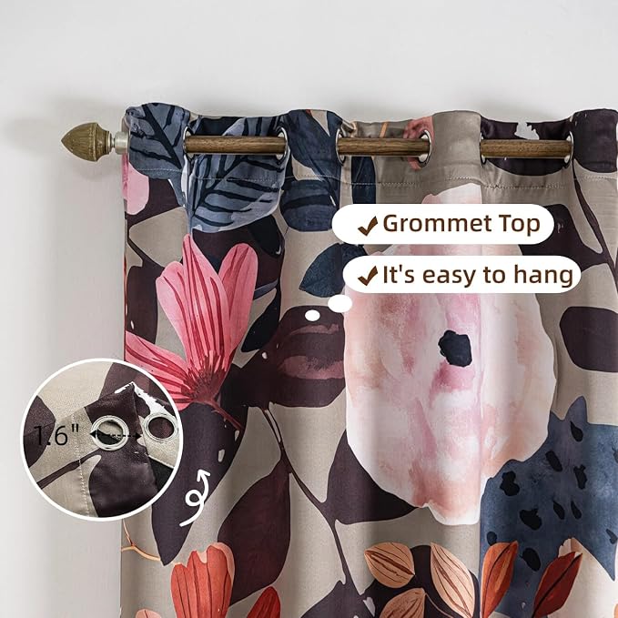 Boho Floral 100% Blackout Curtains 84 inch Long for Bedroom Black Out Thermal Insulated Drapes Sage Green Flower Patterned Full Light Blocking Window Treatment for Living Room 2 Panels 52 x 84 Inch
