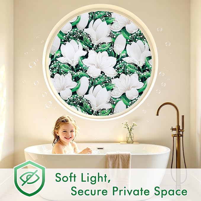 SOMWISE Frosted Glass Window Privacy Film with Tools, Heat Blocking, Anti-UV, Anti-Glare, Static Cling, Decor for Home Bathroom Door, Renter Friendly, Removable, Reusable, Green 17.5Inchx78.5Inch