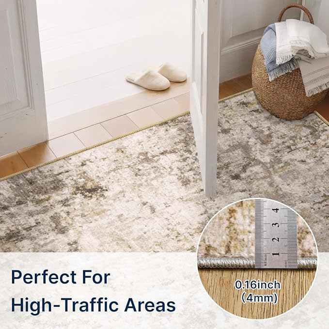 4x6 Area Rugs Washable Living Room Rug-No Slip Soft Carpets Modern Abstract Indoor Floor Stain Resistant Carpet for Bedroom Dining Room Farmhouse Nursery Home Office Brown