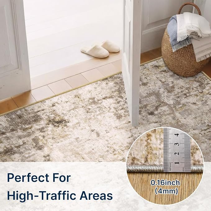 2x3 Rug for Entryway Hallway-No Slip Soft Carpets Modern Abstract Indoor Floor Stain Resistant Carpet for Bedroom Dining Room Farmhouse Nursery Home Office Brown