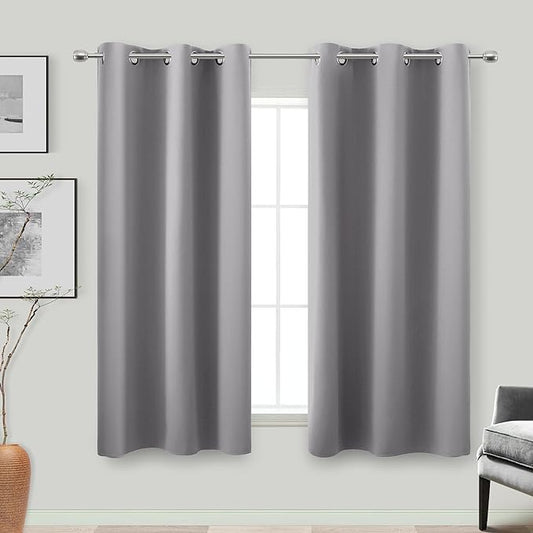 KOUFALL 54 Inch Curtains 2 Panel Set,Blackout Room Darkening Thermal Insulating Curtains for Winter Kitchen Bathroom,Light Grey,42 x 54 Inches Long