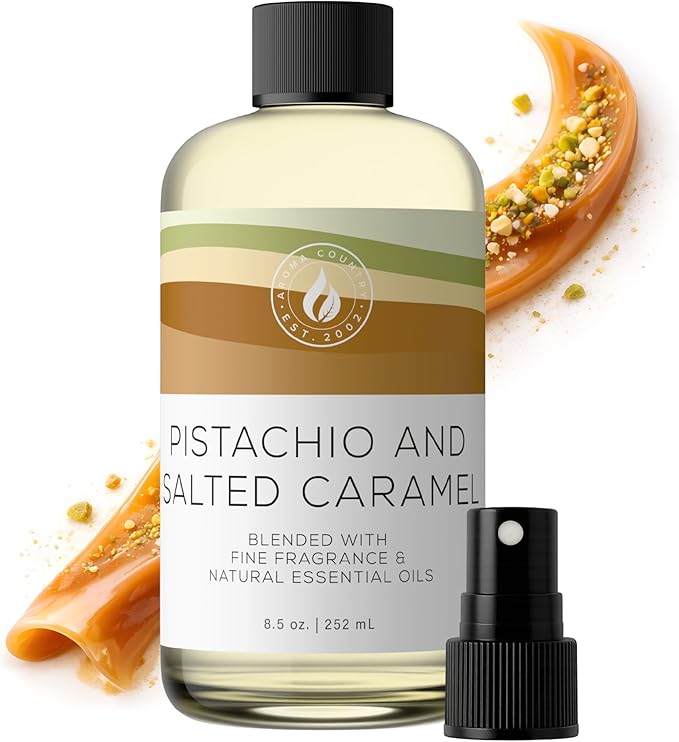 Aroma Country Pistachio & Salted Caramel Luxury Diffuser Oil (8.5 Fl Oz) | Hotel-Inspired • Long-Lasting Home Fragrance • for Aromatherapy, Reed Diffusers, Diffuser Machines & Room Sprays