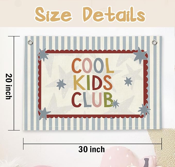 RTXLEZM Playroom Wall Decor Canvas Banner Hanging,Kids Room Wall Art Decor | Cool Kids Club Kids Playroom Decor for Toddler Boys Girls Bedroom Playroom Classroom 20x30 Inch