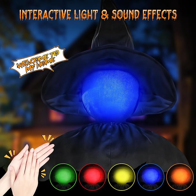Halloween Decorations Outdoor - 5 Pack 4.3 FT Light Up Holding Hands Witches with Color Changing Glowing Faces - Halloween Witch Decor with Stake for Yard Lawn Garden Porch Haunted House Decor