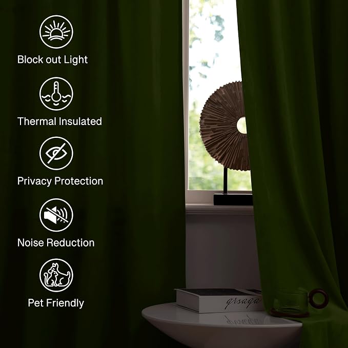 StangH Velvet Curtains 84 inches Long - Home Decor Grass Green Curtains Drapes for Living Room, Blackout Thermal Insulated Window Treatment for Dining Room Holiday Backdrop, W52 x L84, 2 Panels