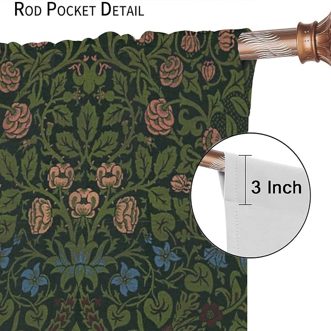 Bohemia Plant Flowers Pattern Blackout Window Curtains, William Morris Art Print Vintage Decor Curtains, for Living Room Bedroom 27.5(W)*63(L) 2 Panels