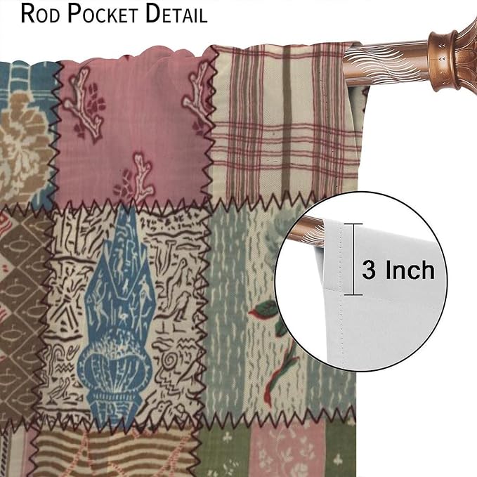 Patchwork Boho Blackout Curtains Colorful Vintage Bohemian Flower Pattern Window Drapes for Bedroom Living Room Kitchen Cafe （W31.5xL63 Inch） x2 Panels