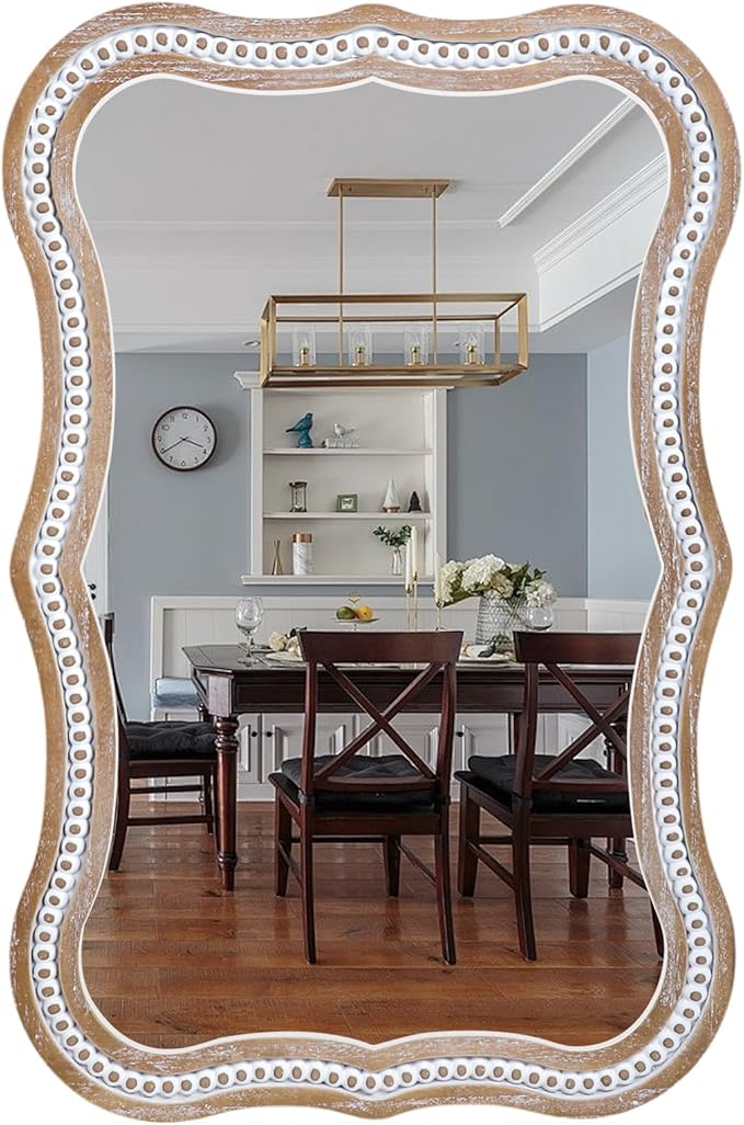 36x24 Inch Wavy Mirror for Wall Decor, Wooden Bathroom Decorative Mirrors | Hang Vertically or Horizontally to Fit Living Room, Entryway, Sideboards, Dresser, Hallway, Foyer or Rental Spaces