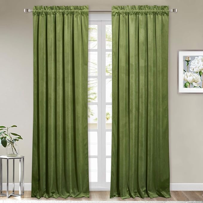 StangH Velvet Curtains 84 inches Long - Home Decor Grass Green Curtains Drapes for Living Room, Blackout Thermal Insulated Window Treatment for Dining Room Holiday Backdrop, W52 x L84, 2 Panels