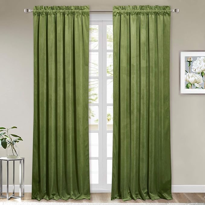 StangH Grass Green Velvet Curtains for Bedroom, W52 x L96 inches, 2 Panels | 300GSM Rich Velvet, Holiday Christmas Decor, Thermal Insulated, Privacy Protect, Noise Absorb, Living Room