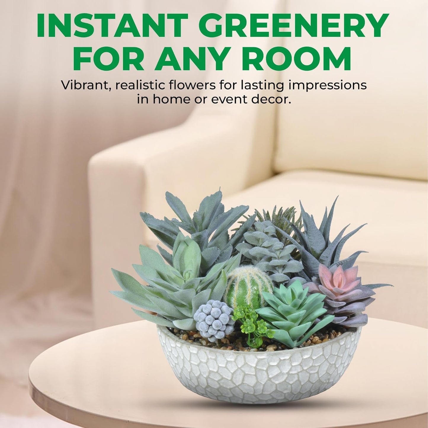 Premium Assorted Artificial Succulent Collection - Large Real Touch Artificial Cactus, Aloe Vera & Succulent Plants Artificial with Pots for Home Office Indoor (Artificial Glass - Pot)
