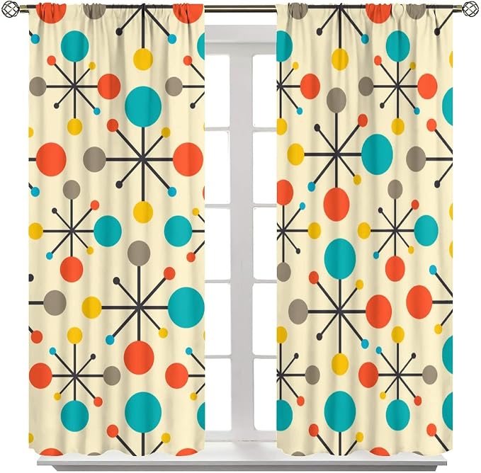 JESTRONRY Mid Century Curtains,Mid Century Fifties Modern Retro Colors Pattern Blackout Rod Pocket Window Drapes for Living Room Bedroom Kitchen Bathroom Home Decor 42x54in