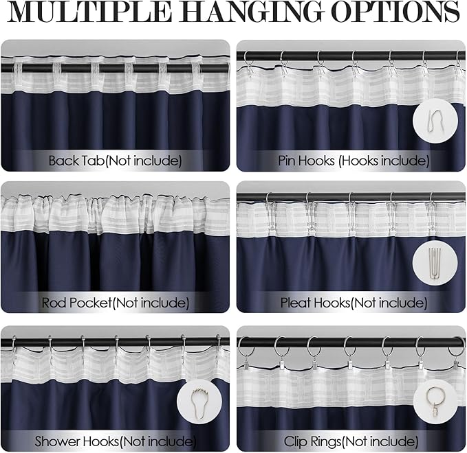 Thermal Insulated Blackout Curtains, 96 Inches Long 2 Panels, Back Tab and Rod Pocket Sound Proof Curtain for Window, Pinch Pleated Living Room Drapes with Hook for Track System