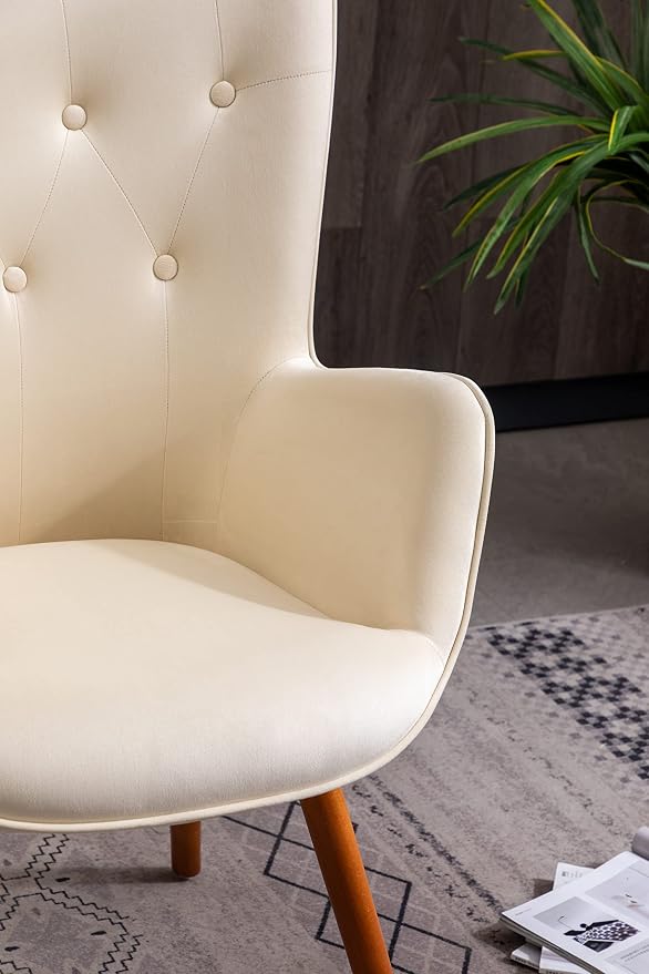 Roundhill Furniture Doarnin Silky Velvet Tufted Button Accent Chair, White