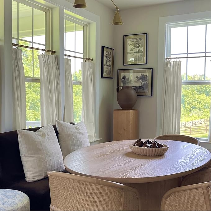 TWOPAGES 34" W x 45" L Linen Blend Cafe Curtains for Kitchen Window, Light Filtering Pinch Pleated Tier Curtains, Modern Farmhouse Half Window Curtains for Small Window, Ivory White, 2 Panels