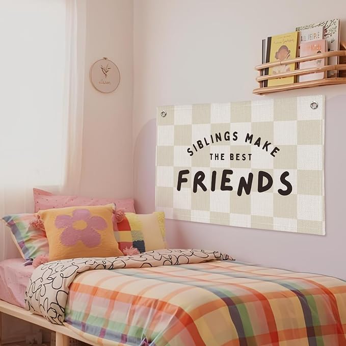 Playroom Nursery Decor, Siblings Make The Best Friends Banner, Linen Canvas Banner Wall Hanging Flag Decor for Toddler Kids Boys Girls Room 20x30