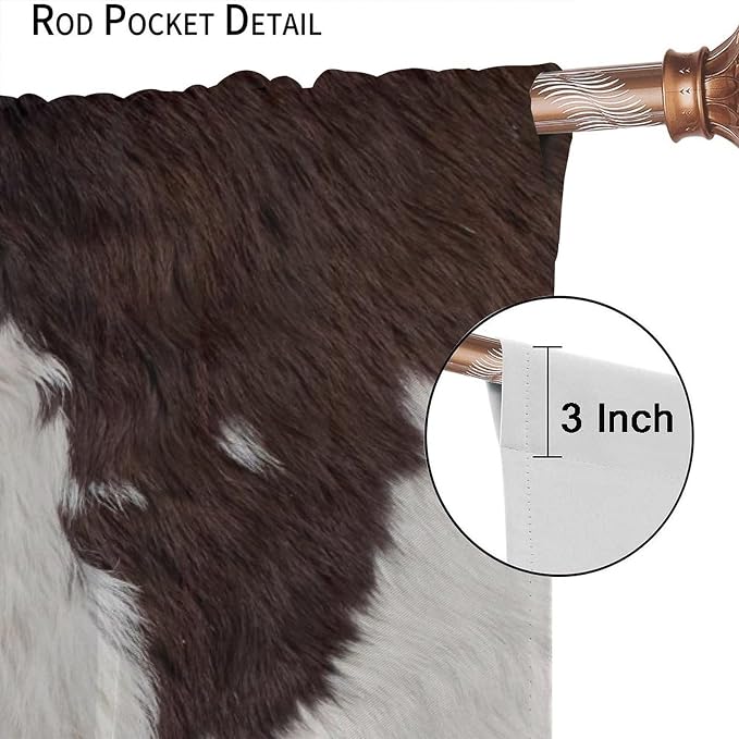Cow Print Blackout Curtain,Retro Animals Fur Skin Cowhide Farm Style Window Treatments Rod Pocket Curtain for Bedroom Living Room Kitchen Decor Drapes 72x63in