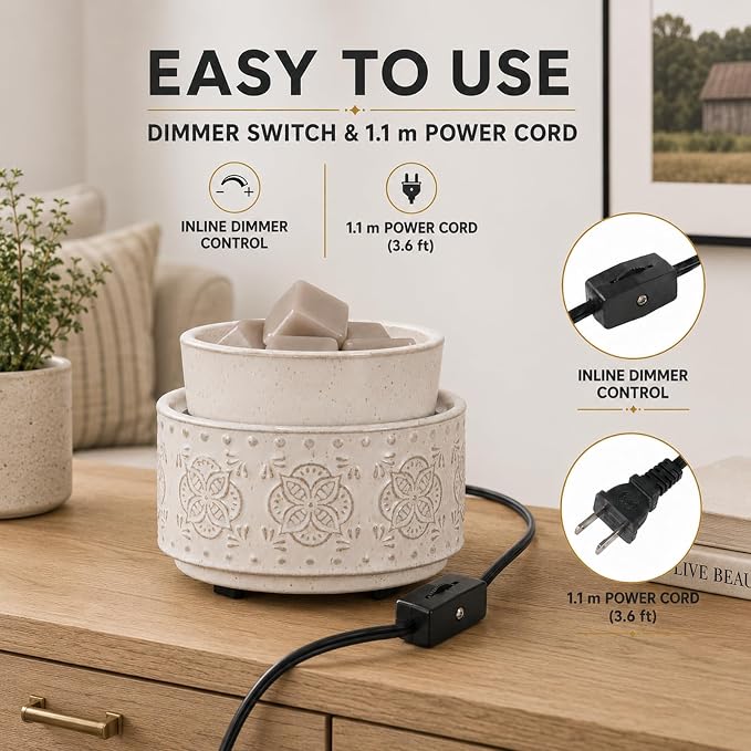 mocosa Ceramic Wax Melt Warmer, 3-in-1 Electric Wax Warmer for Scented Wax Melts, Flameless Candle Wax Burner for Home Fragrance, Bedroom Bathroom Office Decor, Gifts for Women Mom(Beige-Granular)