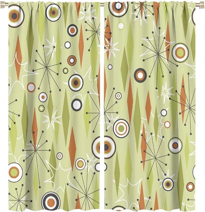 JESTRONRY Mid Century Curtains,Vintage 1950s Modern Retro Atomic Pattern Blackout Rod Pocket Window Drapes for Living Room Bedroom Kitchen Bathroom Home Decor 63x72in