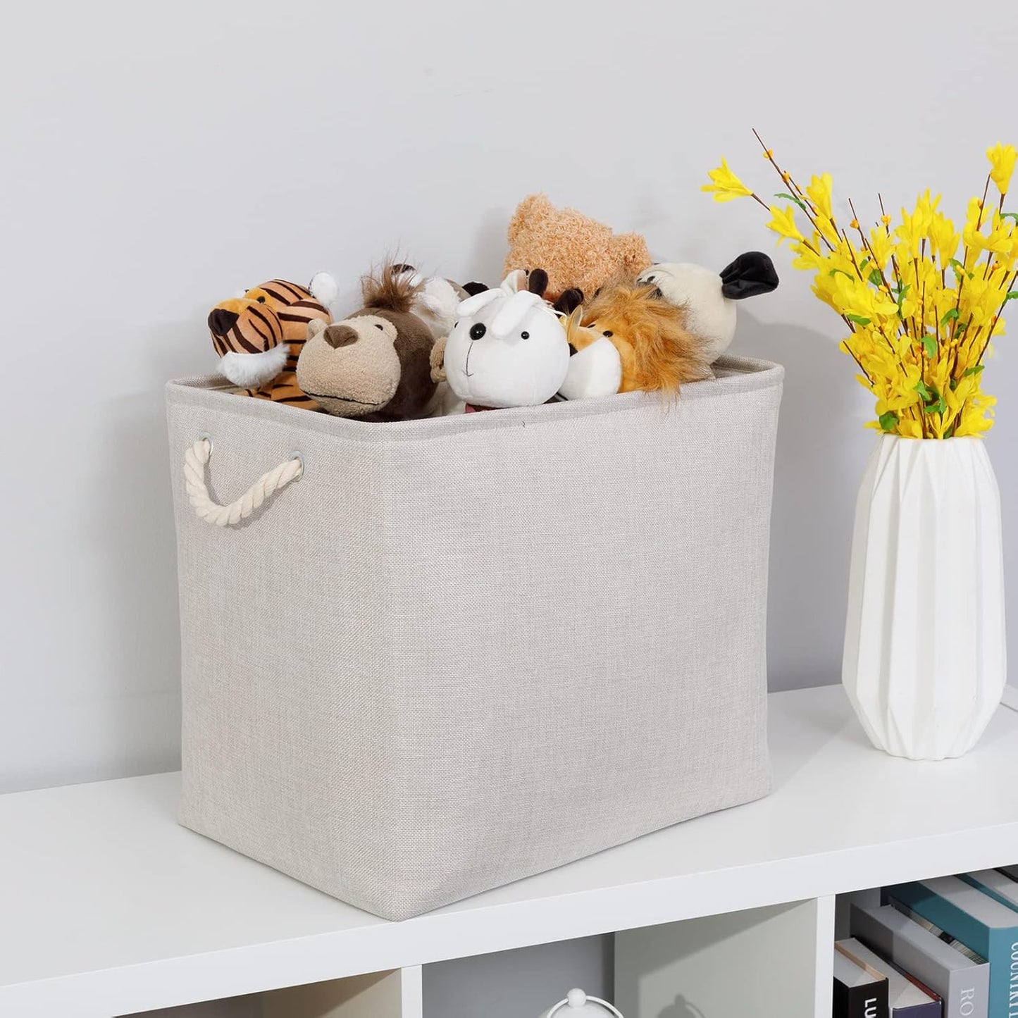 Bidtakay Fabric Beige Baskets Extra Large Organization Baskets for Clothes Set of 2 Collapsible Storage Bins for Shelves Cabinet 17x12x15 In Organizing Bins for Bedroom Blankets Pillow Towels Storage