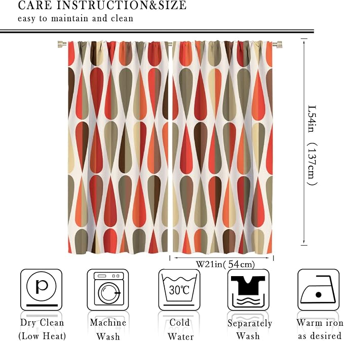 JESTRONRY Mid Century Curtains,Modern Abstract Triangular Retro Design Room Darkening Door Window Rod Pocket Curtain for Living Room Bedroom Kitchen Bathroom 42x54in