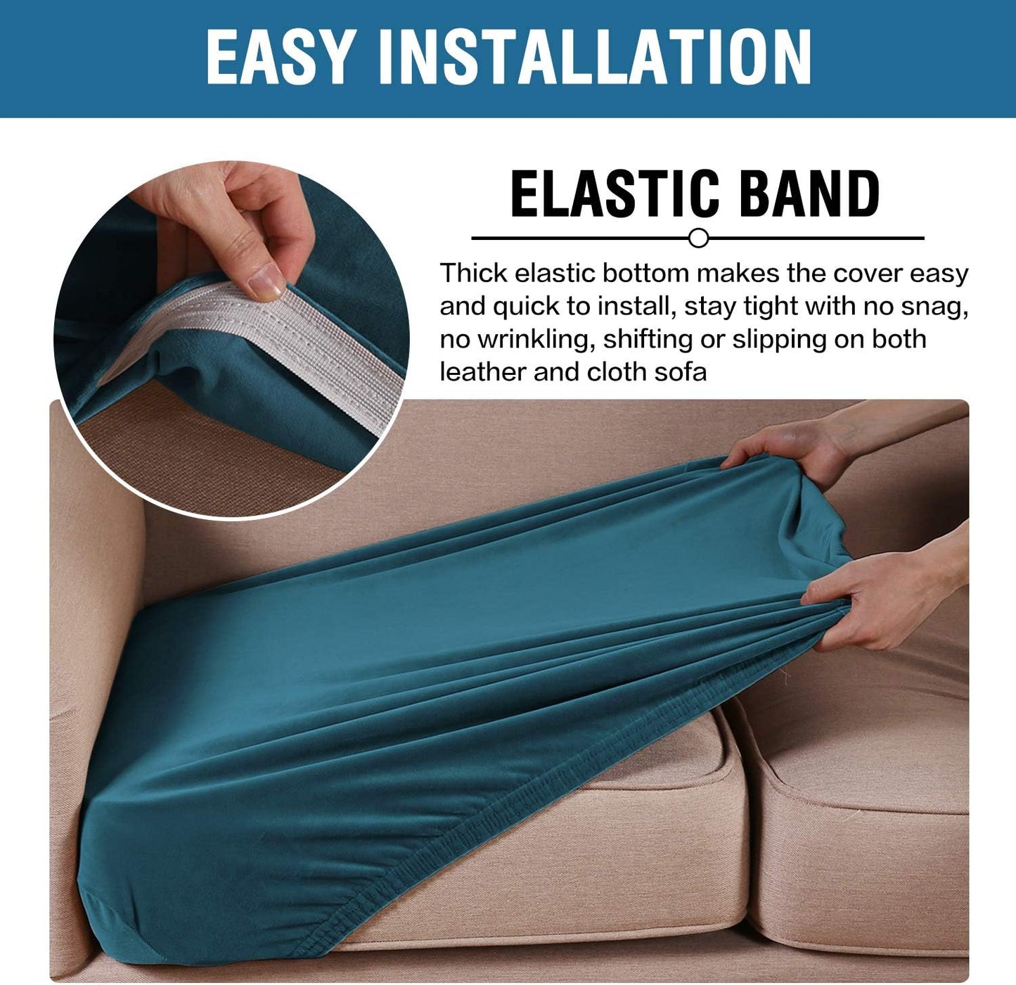 H.VERSAILTEX Velvet Stretch Couch Cushion Cover Plush Cushion Slipcover for Chair Loveseat Sofa Cushion Furniture Protector Seat Cushion Sofa Cover (2 Piece Medium Sofa Cushion Covers, Deep Teal)