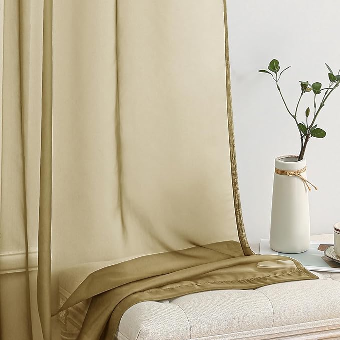 MIULEE 2 Panels Solid Color Sheer Window Curtains Elegant Window Voile Panels/Drapes/Treatment for Bedroom Living Room (54X90 Inches Dark Gold)