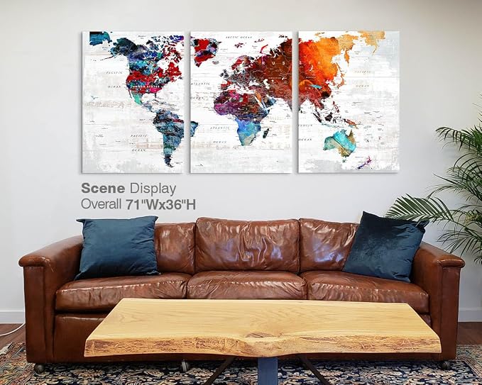 Large Wall Art Canvas World Maps Office Living Room Pictures | Bedroom Wall Decor for Women Oversized Framed Artwork for Apartment Conference Room Library Painting