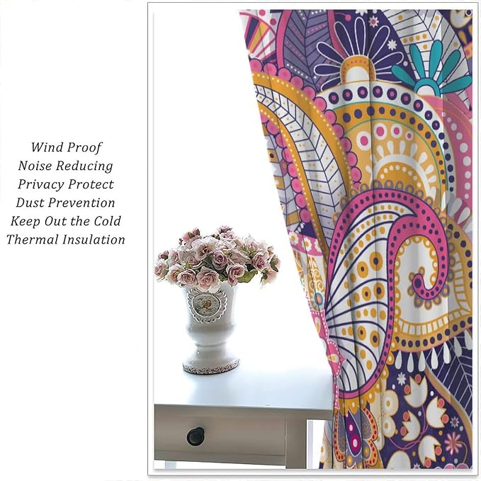Boho Curtains, Abstract Pelis Boho Brown Vintage Floral Ethnic Tribal Blossom Print, Blackout Curtains for Bedroom Living Room72X63 Inch
