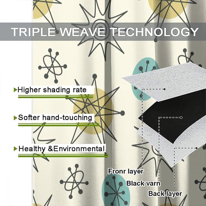 JESTRONRY Mid Century Modern Curtains. Retro 1950s Vintage Style Atomic Background Home Fabric Living Room Bedroom Kitchen Bathroom Decor 55x63in