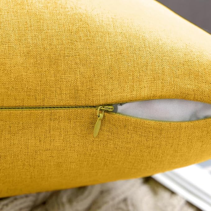 MIULEE Pack of 2 Decorative Outdoor Solid Waterproof Throw Pillow Covers Faux Linen Garden Farmhouse Cushion Cases for Summer Patio Tent Balcony Couch Sofa 20x20 Inch Mustard Yellow