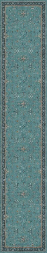 Hazo Haus Washable 3x16 Extra Long Hallway Runner Rug, Boho Waterproof Large Kitchen Floor Rug Indoor, Non-Slip Stain & Fade Resistant, Vintage Unique Teal Floral Décor