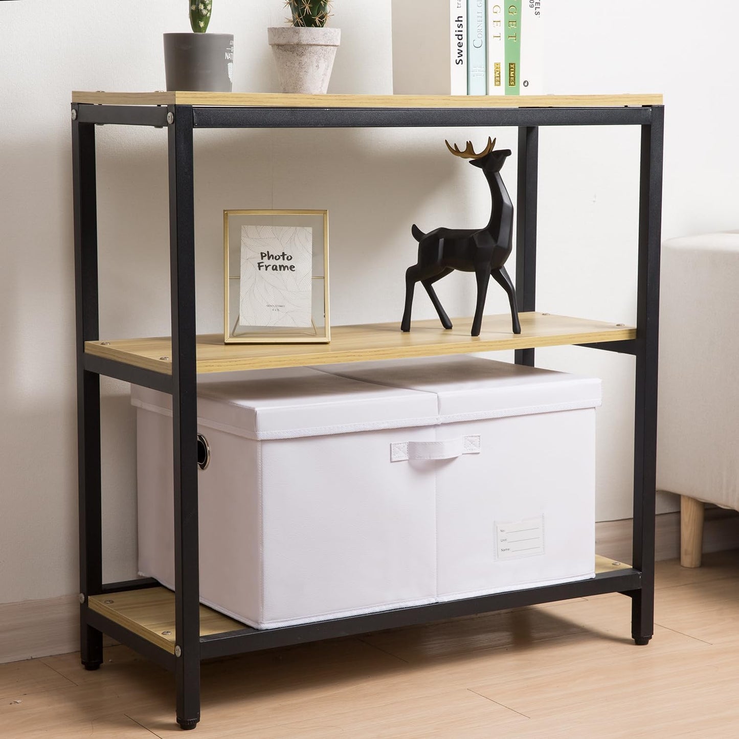 PRANDOM Collapsible Storage Box with Lid [1-Pack] Leather Fabric Foldable Storage Bin Organizer Container Basket Cube with Cover for Home Bedroom Closet Office Nursery White (22.8X15.7X11.8)