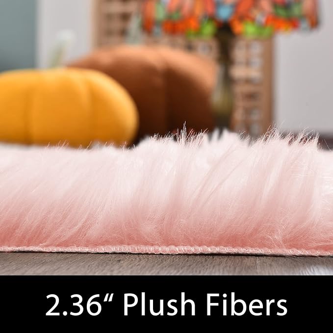 Latepis Round Pink Faux Sheepskin Fur Rug Circle Rugs 4ft Soft Fluffy Rugs for Bedroom Girls Living Room Rug for Dorm Floor Luxury Home Decor
